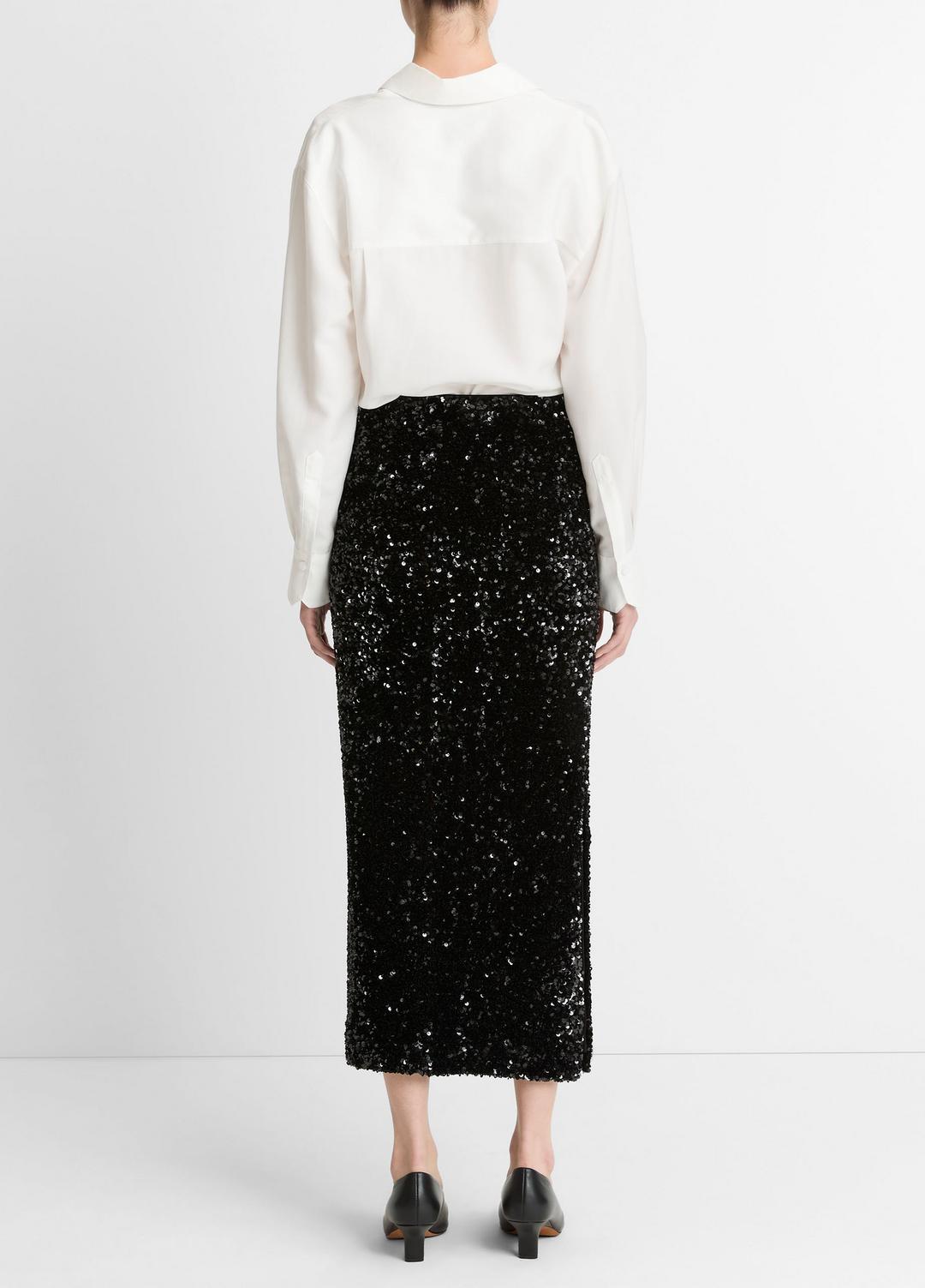 Sequined Velvet Column Skirt in Skirts - BLACK | VINCE Women