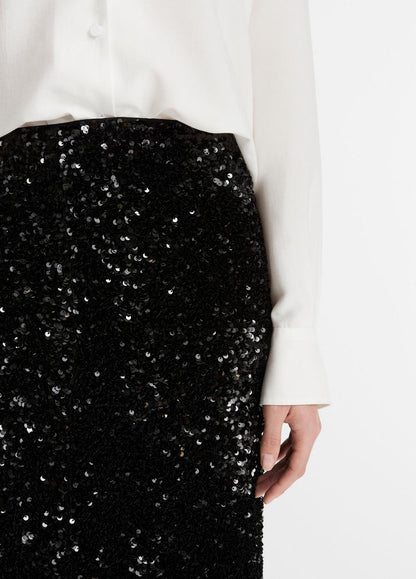Sequined Velvet Column Skirt in Skirts - BLACK | VINCE Women