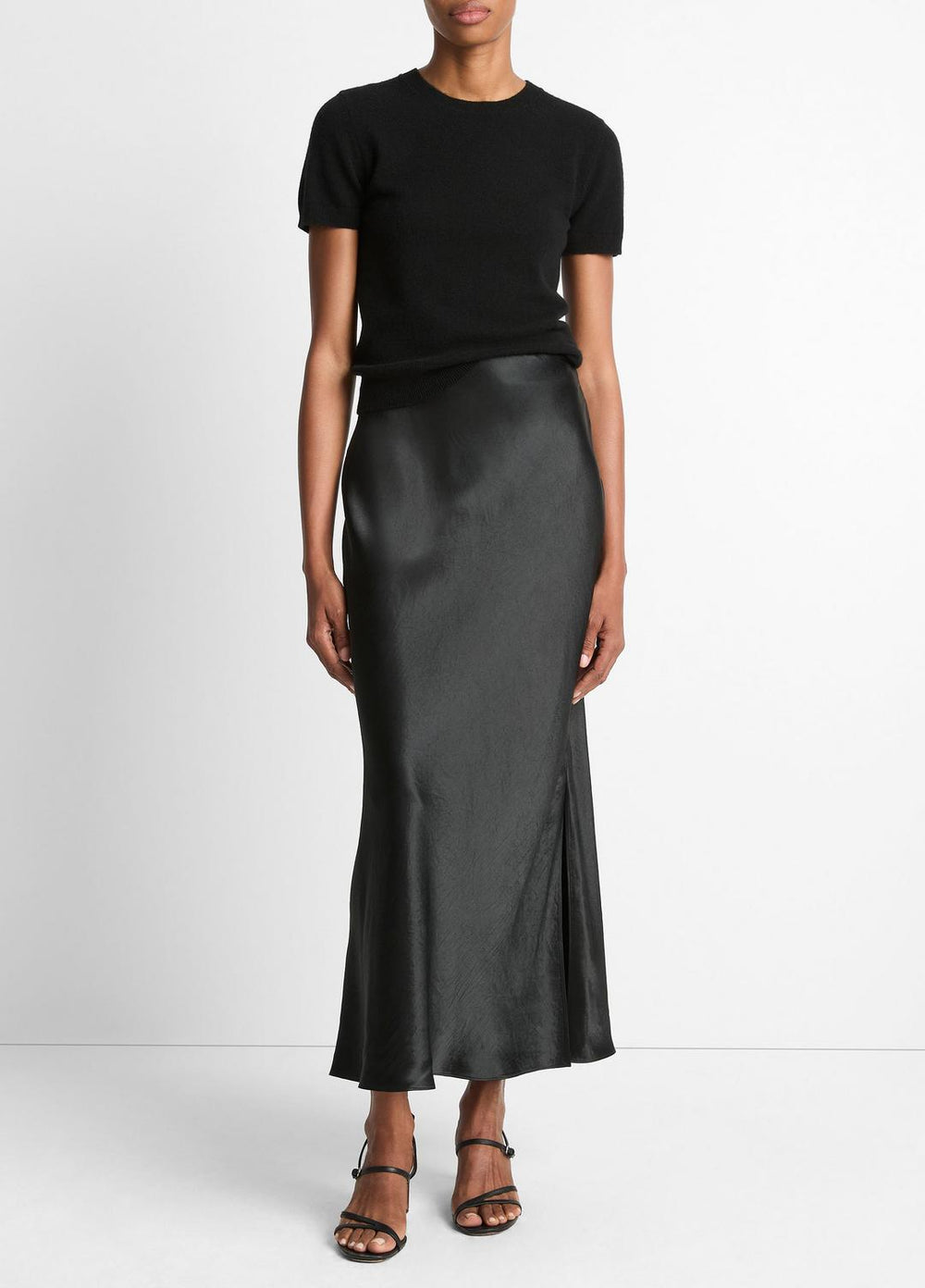 Satin Side-Slit Slip Skirt in Skirts - BLACK | VINCE Women