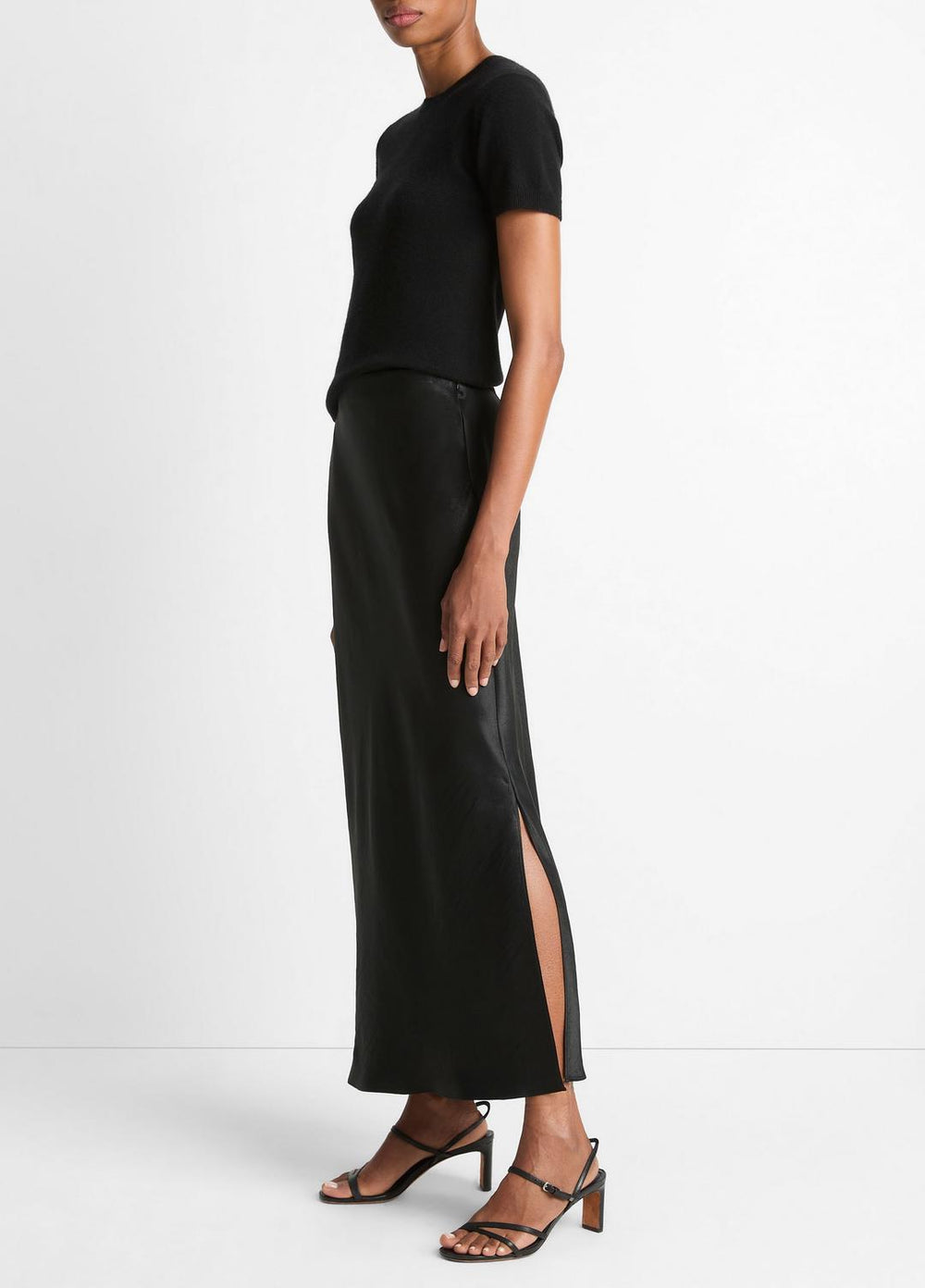 Satin Side-Slit Slip Skirt in Skirts - BLACK | VINCE Women