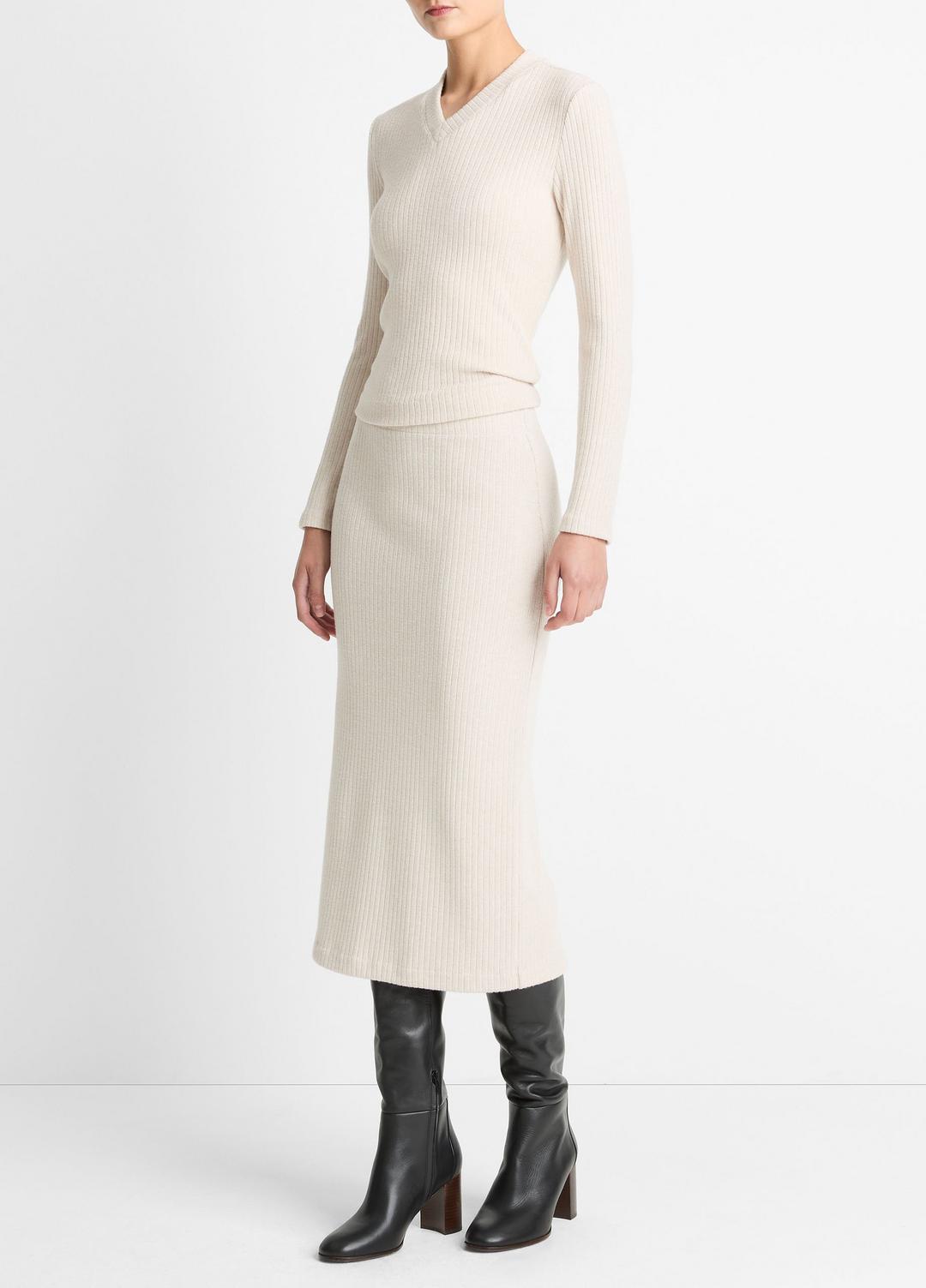 Cozy Rib Midi Skirt in Skirts - HEATHER CREAM OAT | VINCE Women