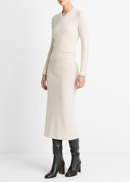 Cozy Rib Midi Skirt in Skirts - HEATHER CREAM OAT | VINCE Women