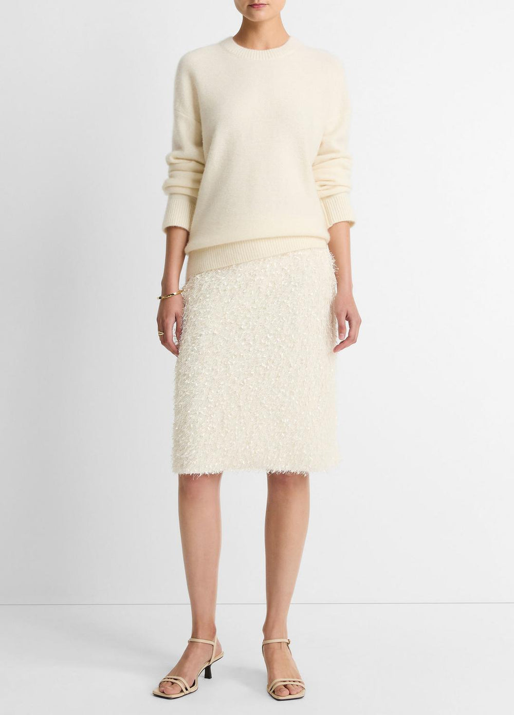 Feathery-Fringe Knee Skirt in Skirts - LIGHT CREAM | VINCE Women