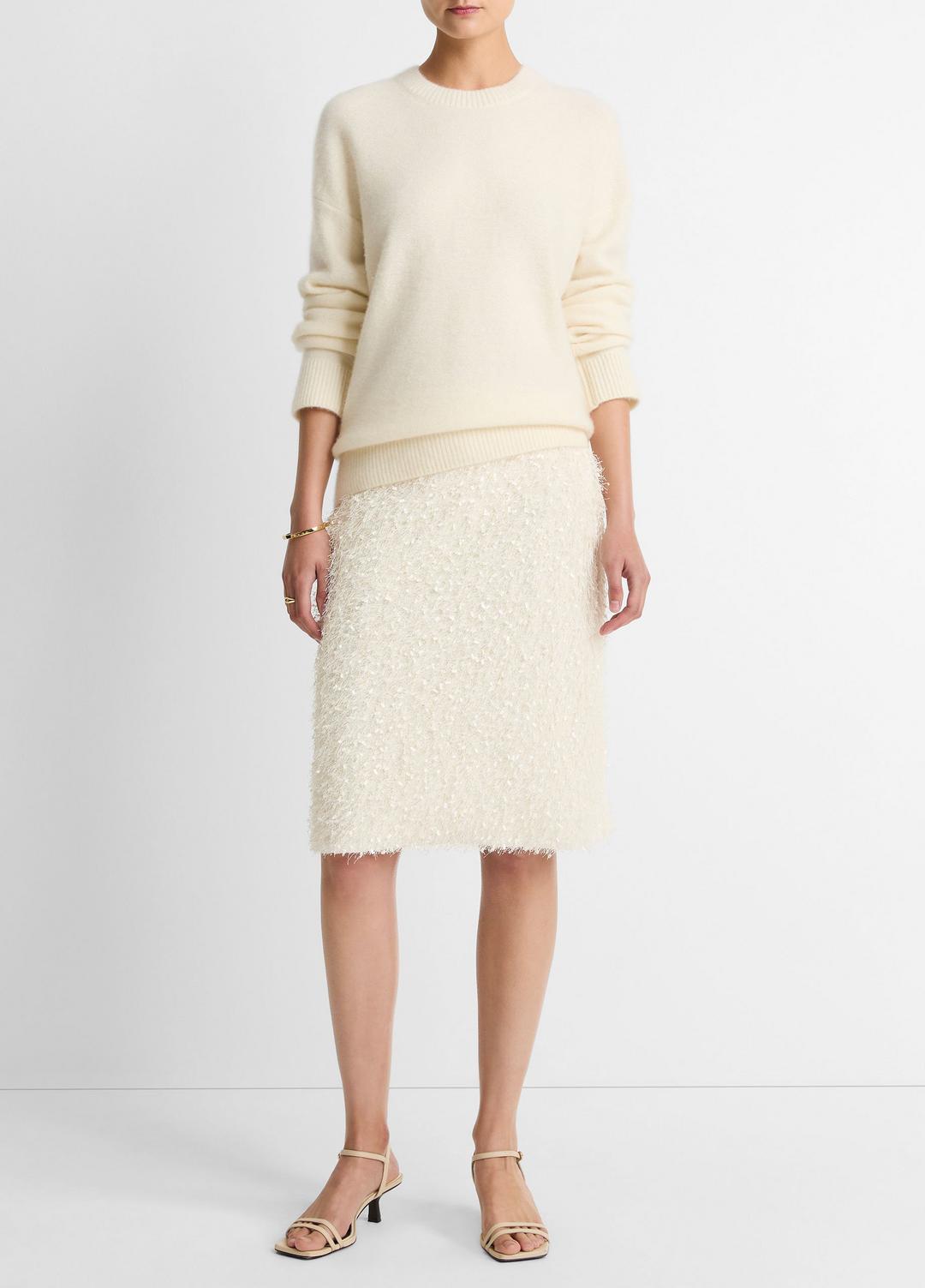 Feathery-Fringe Knee Skirt in Skirts - LIGHT CREAM | VINCE Women