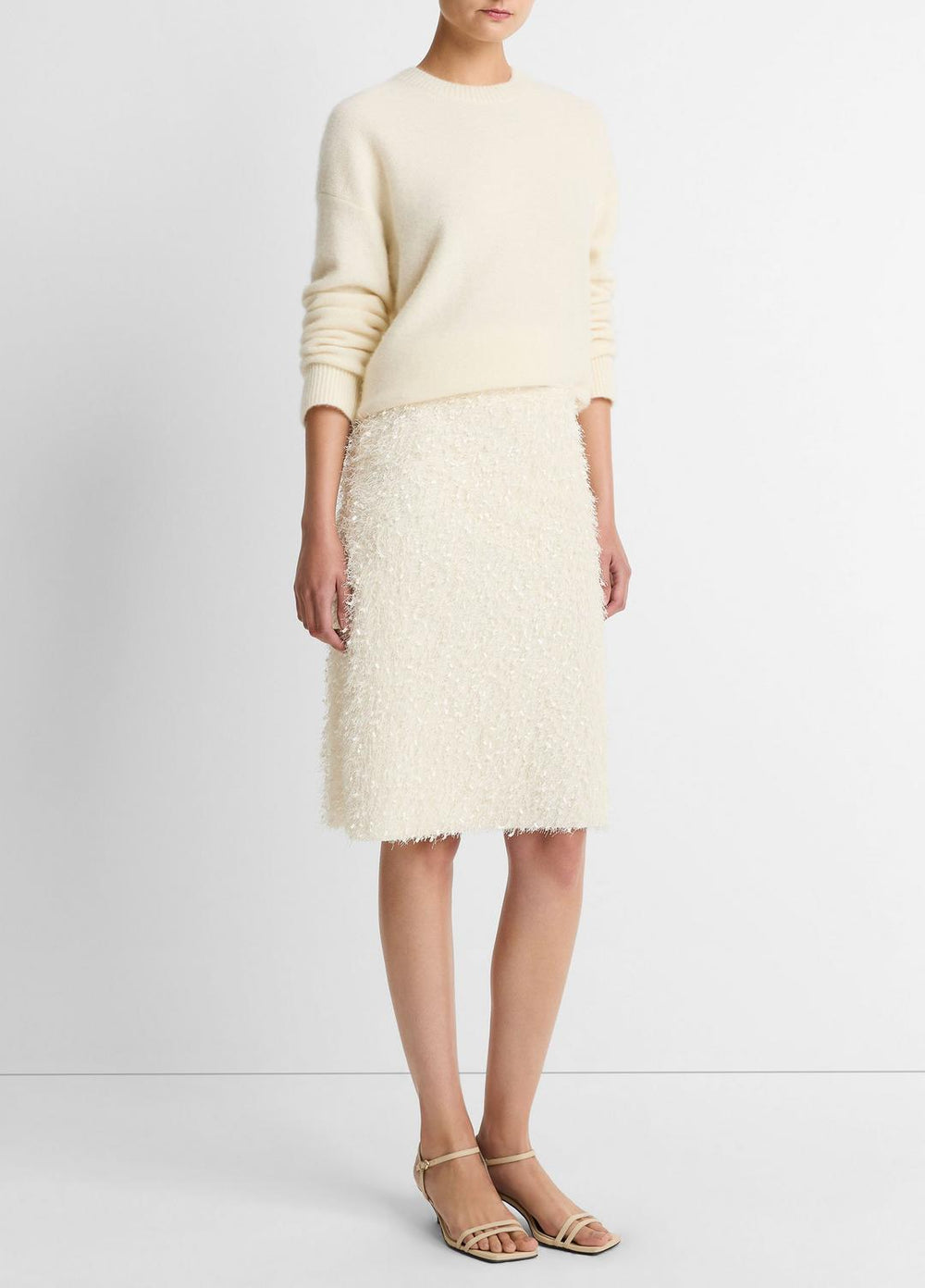Feathery-Fringe Knee Skirt in Skirts - LIGHT CREAM | VINCE Women