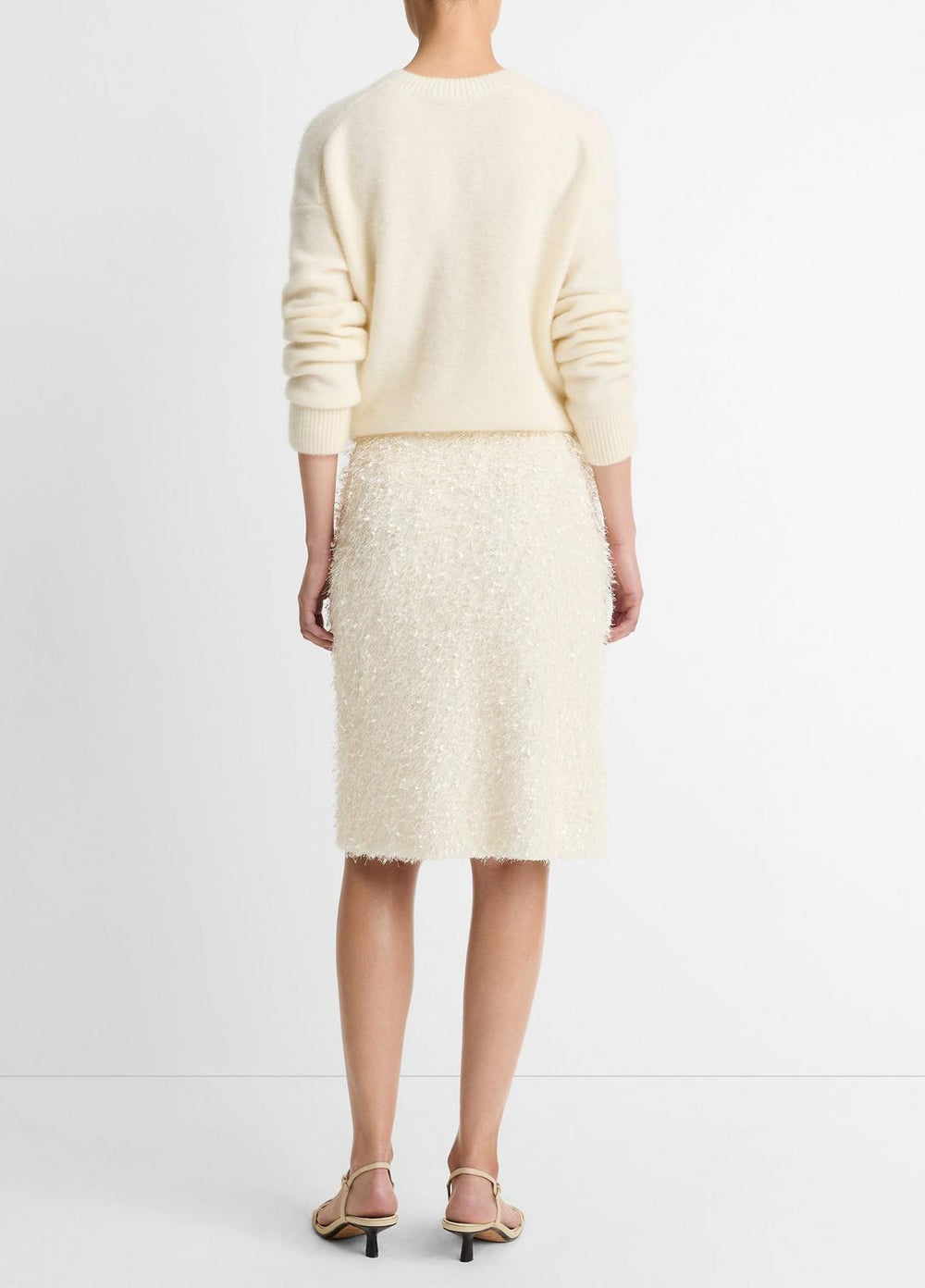 Feathery-Fringe Knee Skirt in Skirts - LIGHT CREAM | VINCE Women