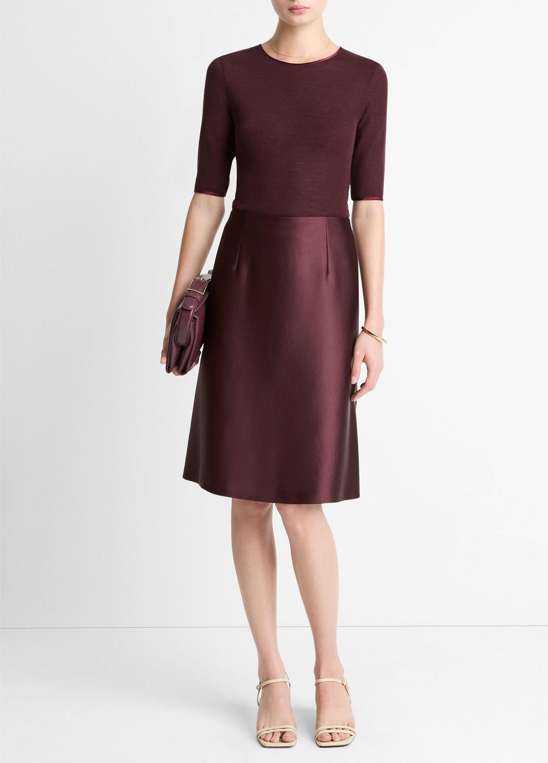 Satin A-Line Knee Skirt in Skirts - OXBLOOD | VINCE Women