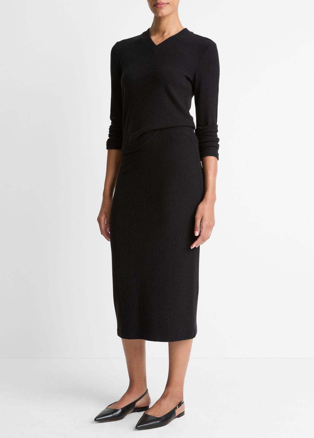 Cozy Rib Midi Skirt in Skirts - BLACK | VINCE Women