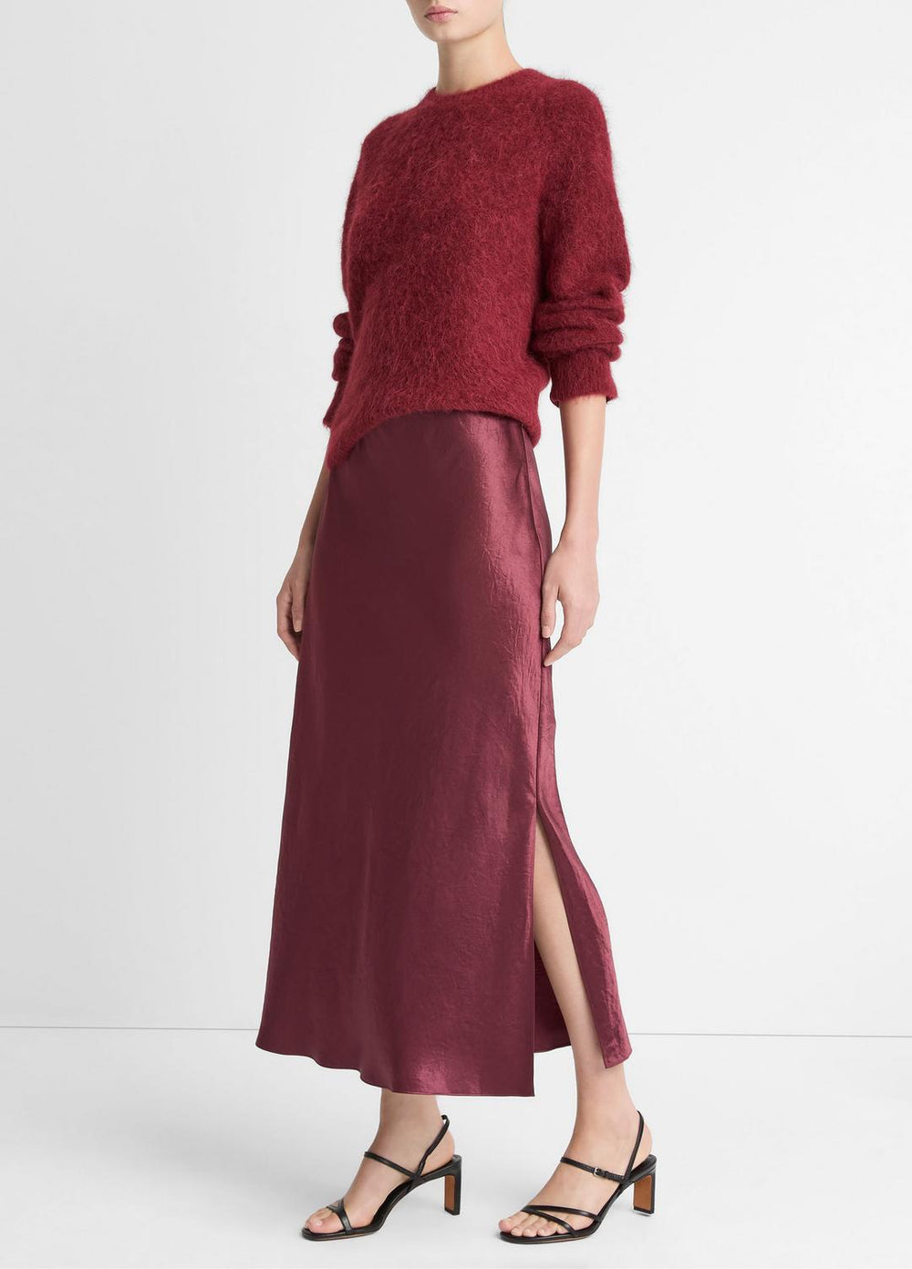 Satin Side-Slit Slip Skirt in Skirts - BORDEAUX | VINCE Women