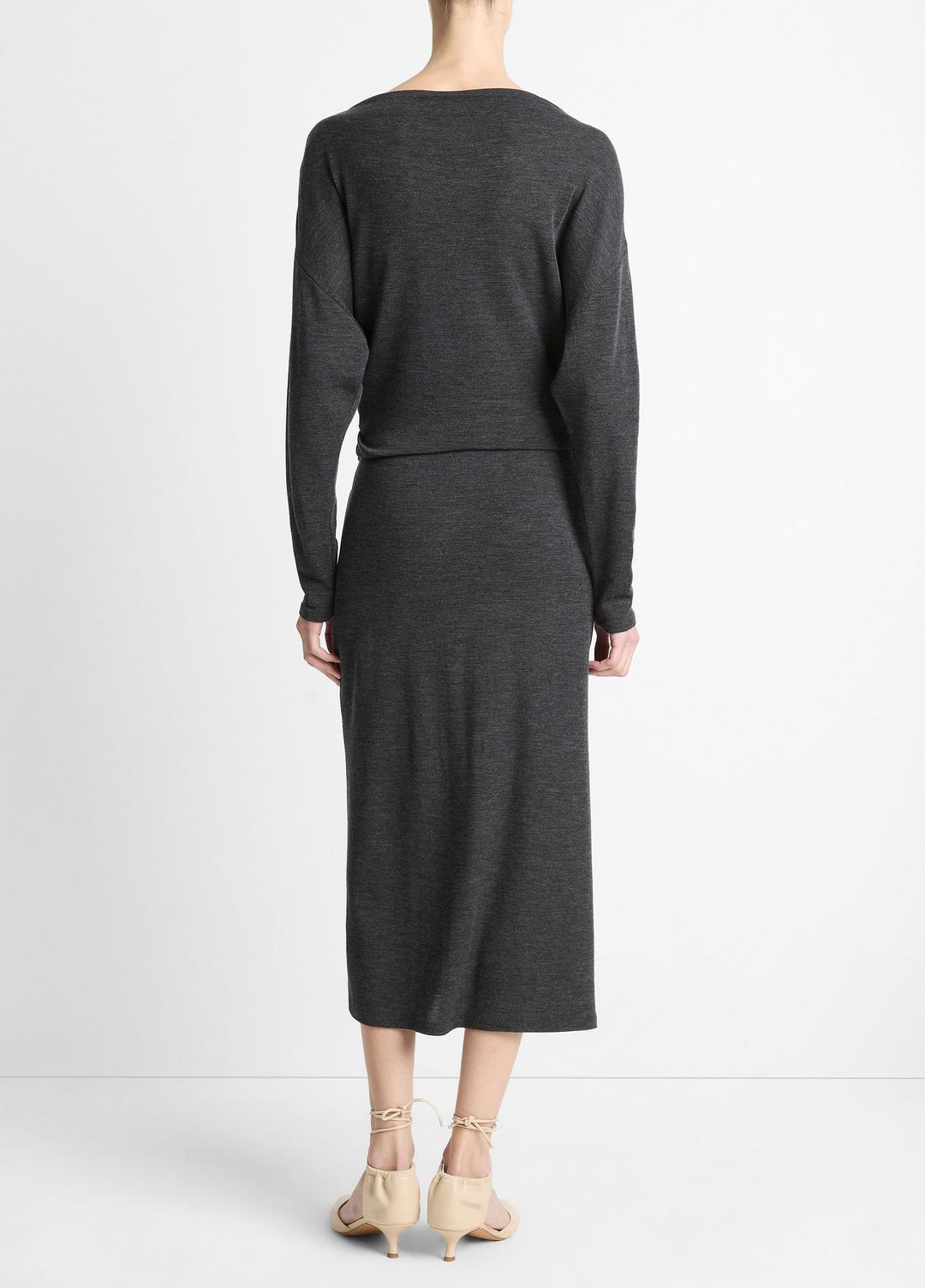 Draped-Waist Wool-Blend Midi Skirt in Skirts - DARK HEATHER GREY | VINCE Women