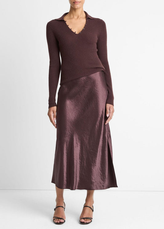 Satin Side-Slit Slip Skirt in Skirts - FIG | VINCE Women