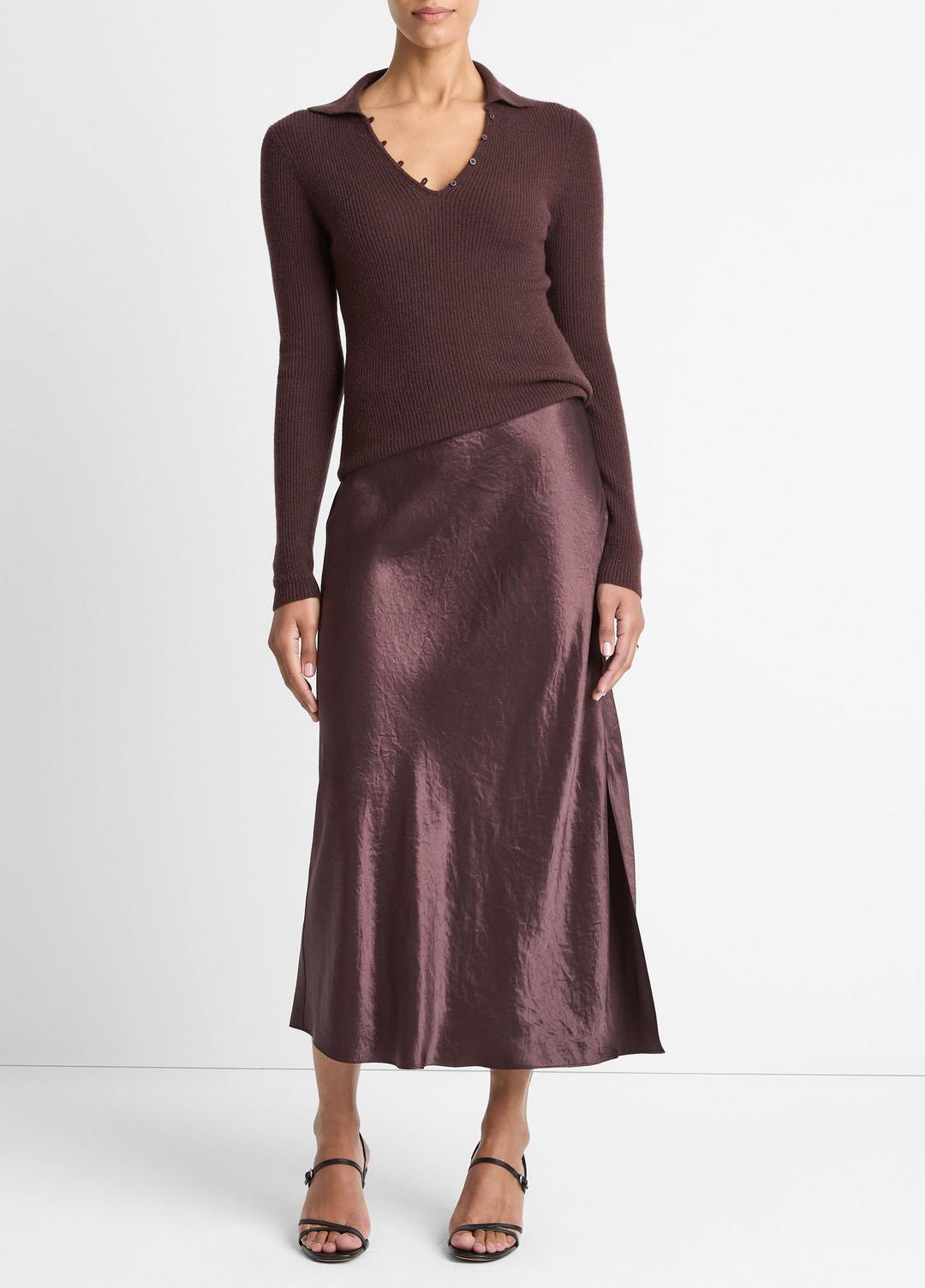 Satin Side-Slit Slip Skirt in Skirts - FIG | VINCE Women