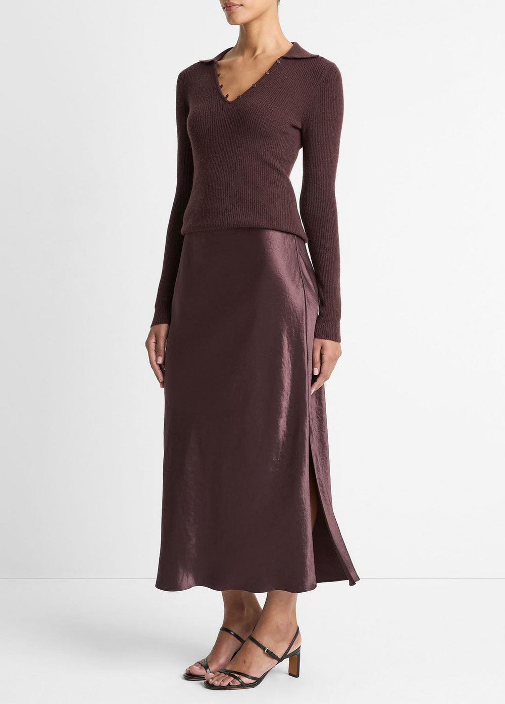 Satin Side-Slit Slip Skirt in Skirts - FIG | VINCE Women