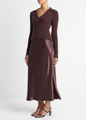 Satin Side-Slit Slip Skirt in Skirts - FIG | VINCE Women
