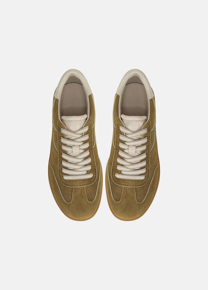 Oasis Contrast-Edge Suede Sneaker in Sneakers - OLIVEWOOD/FLAX | VINCE Women