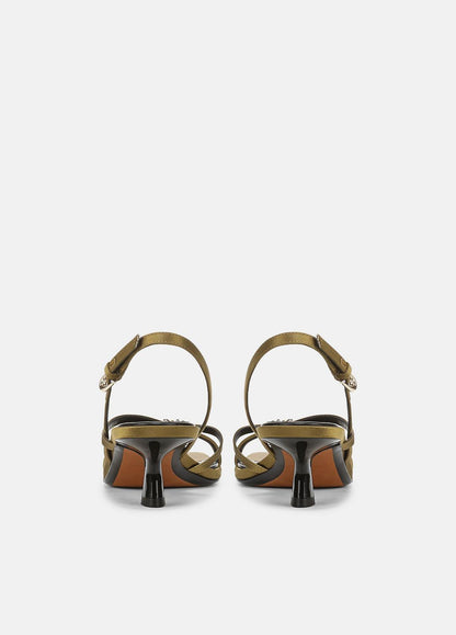 Tali Satin Slingback Sandal in Heels - OLIVE WOOD | VINCE Women