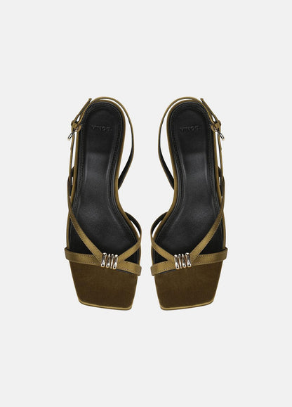 Tali Satin Slingback Sandal in Heels - OLIVE WOOD | VINCE Women
