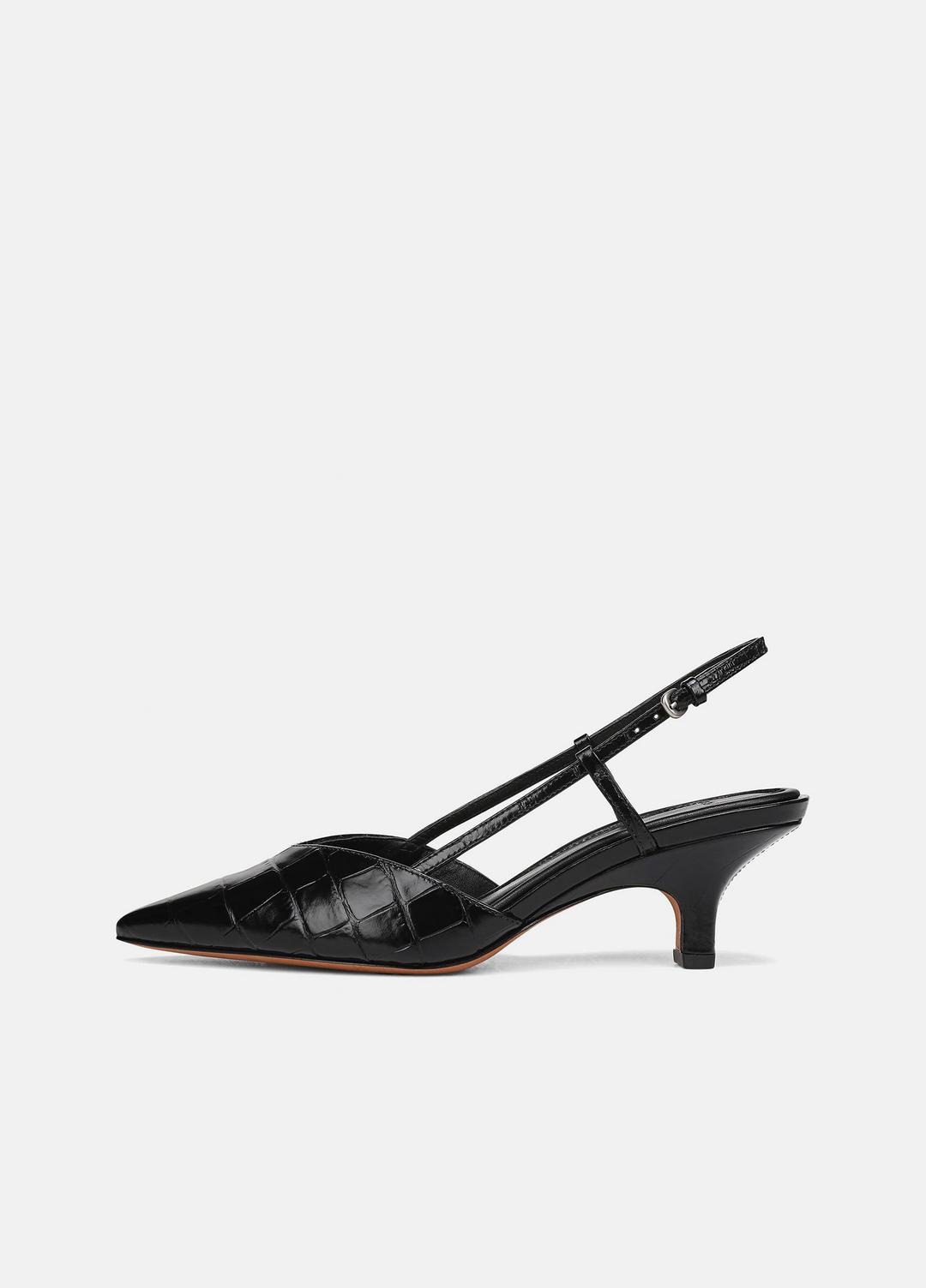 Levvy Croc-Embossed Leather Slingback Heel in Heels - BLACK | VINCE Women
