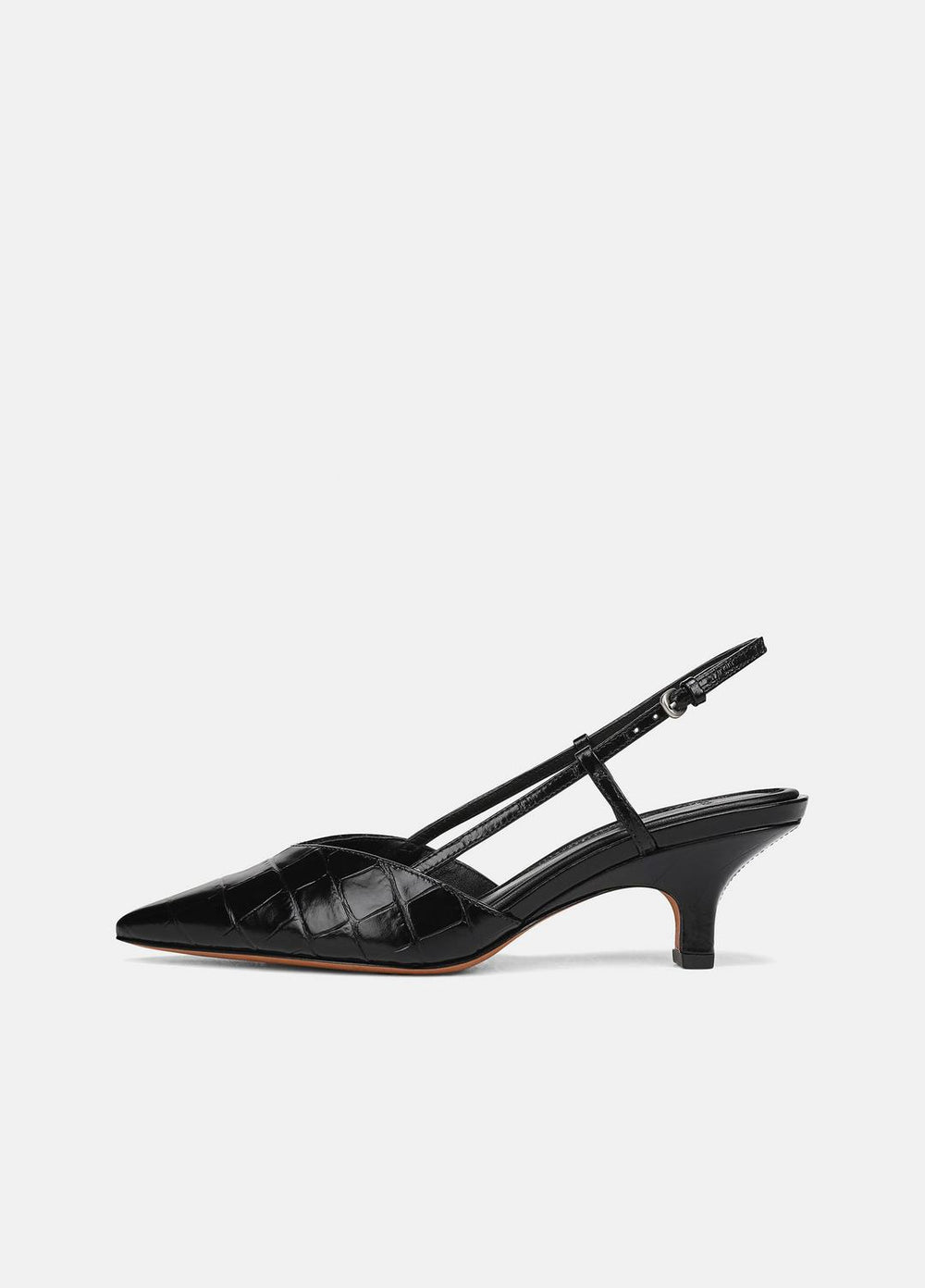 Levvy Croc-Embossed Leather Slingback Heel in Heels - BLACK | VINCE Women