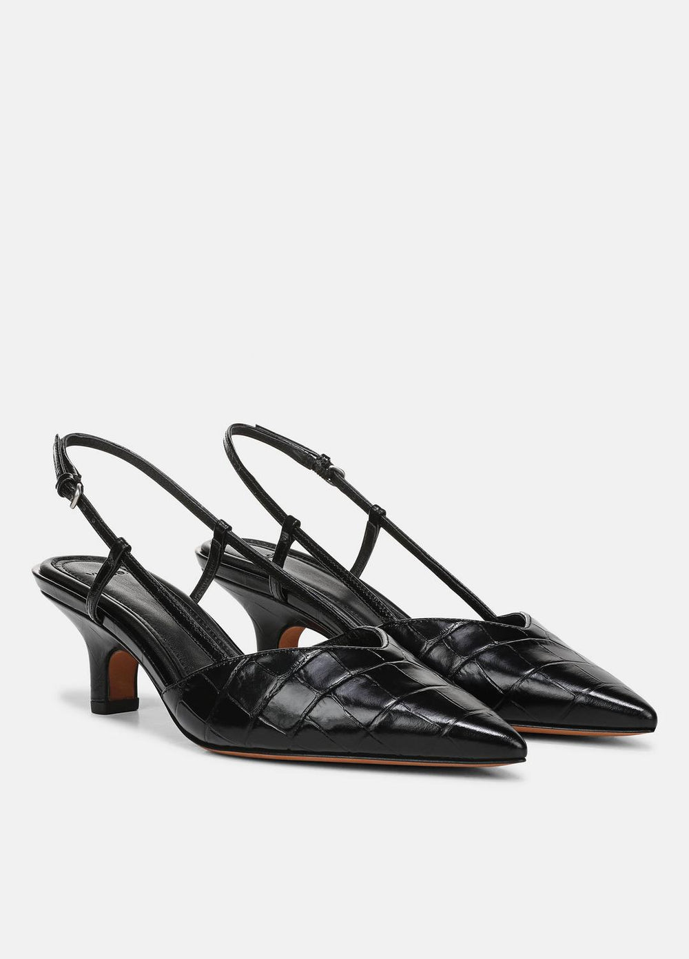 Levvy Croc-Embossed Leather Slingback Heel in Heels - BLACK | VINCE Women