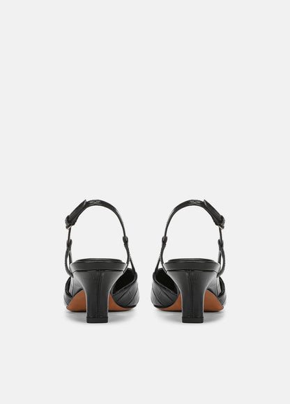 Levvy Croc-Embossed Leather Slingback Heel in Heels - BLACK | VINCE Women