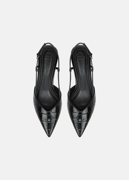 Levvy Croc-Embossed Leather Slingback Heel in Heels - BLACK | VINCE Women