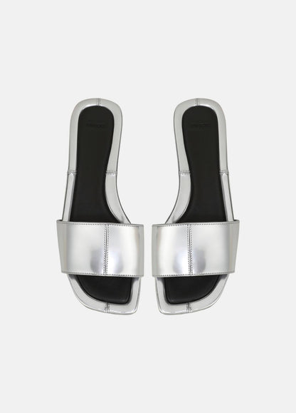 Valeria Metallic Leather Slide Sandal in Sandals - SILVER | VINCE Women