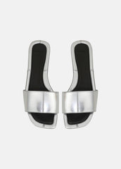 Valeria Metallic Leather Slide Sandal in Sandals - SILVER | VINCE Women