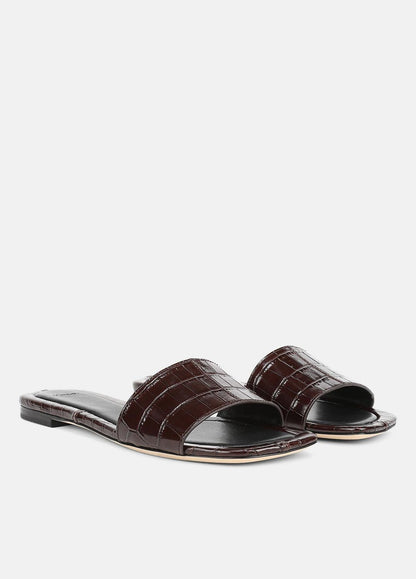 Valeria Croc-Embossed Leather Slide Sandal in Sandals - CACAO BROWN | VINCE Women
