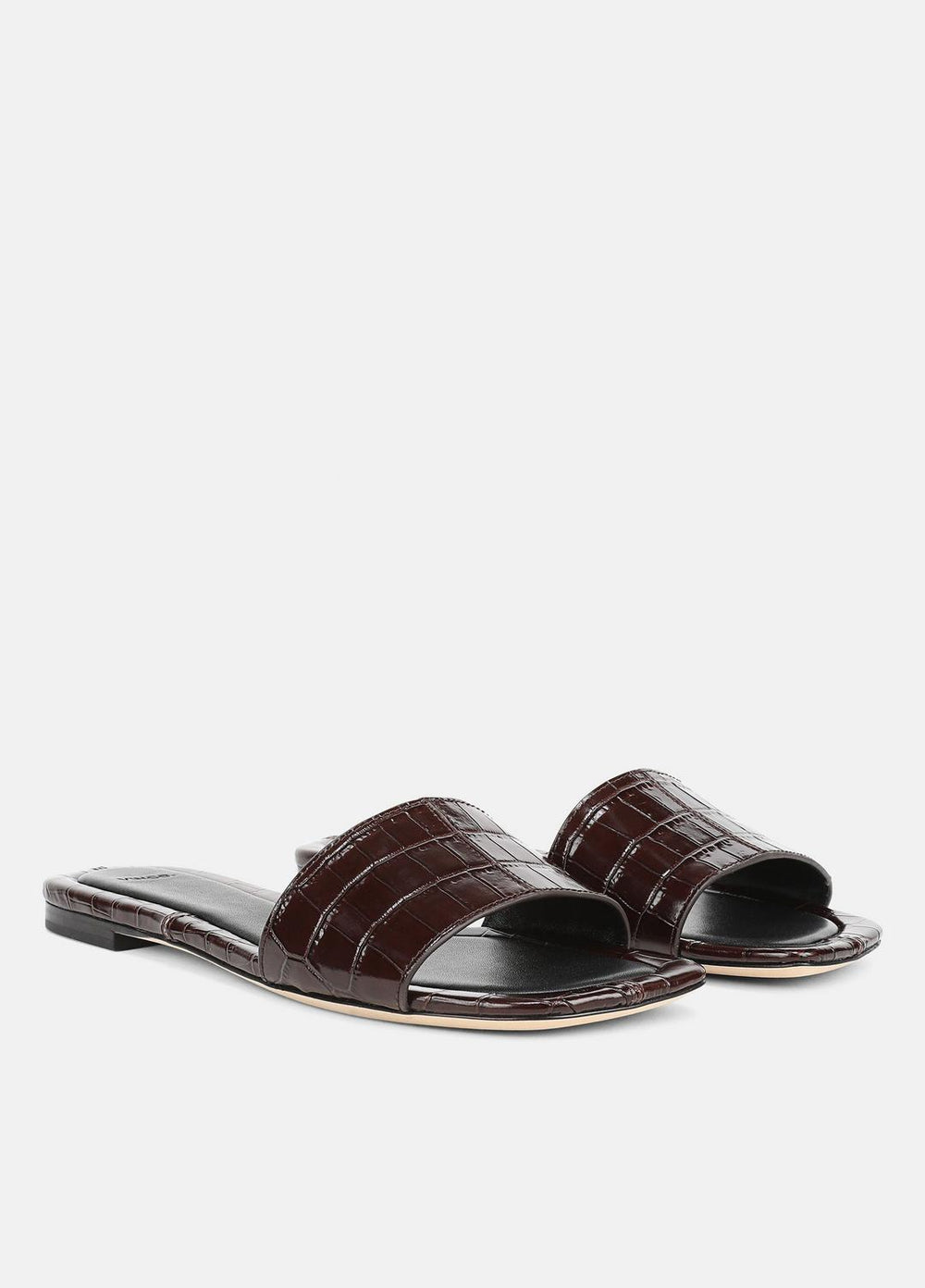 Valeria Croc-Embossed Leather Slide Sandal in Sandals - CACAO BROWN | VINCE Women