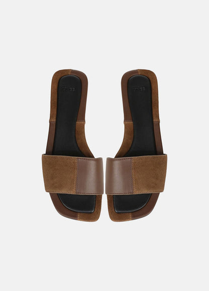 Valeria Leather & Suede Slide Sandal in Sandals - CEDAR BROWN/ELMWOOD | VINCE Women