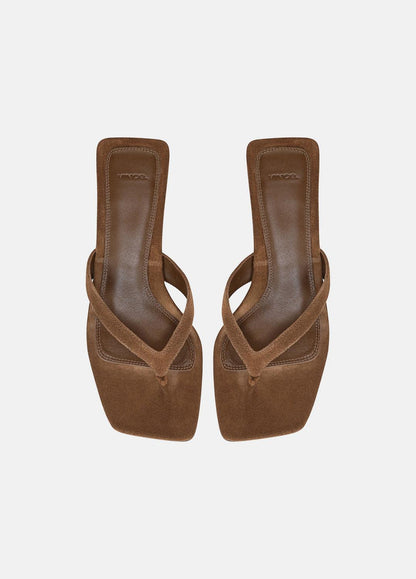 San Juan Suede Heeled Thong Sandal in Sandals - ELMWOOD | VINCE Women