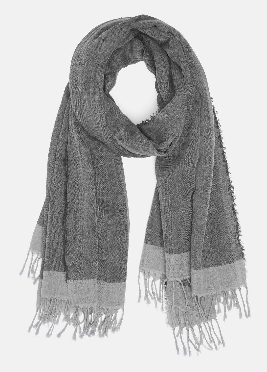 Border-Stripe Cotton Scarf in Scarves & Hats - SEA STONE/DARK SEA STONE | VINCE Women