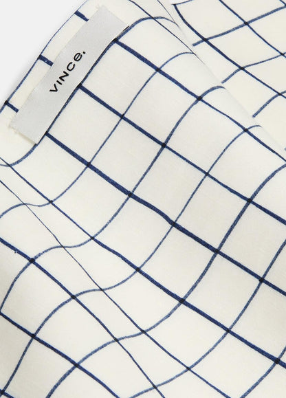 Trellis Plaid Cotton-Blend Headkerchief in Scarves & Hats - OFF WHITE/NAVY | VINCE Women