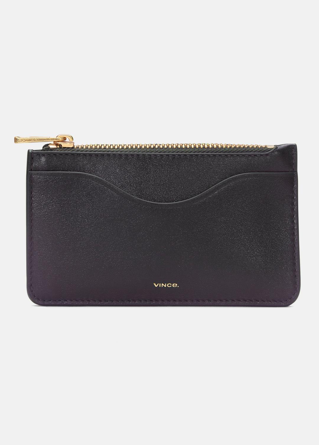 Leather Zip-Top Card Case in Handbags - CACAO | VINCE Women