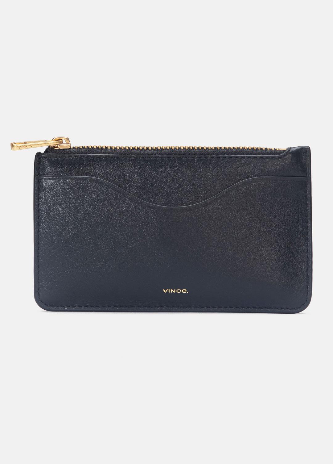 Leather Zip-Top Card Case in Handbags - BLACK | VINCE Women