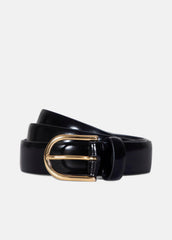 Women’s 25mm Spazzolato Leather Belt in Belts - BLACK/GOLD | VINCE Women