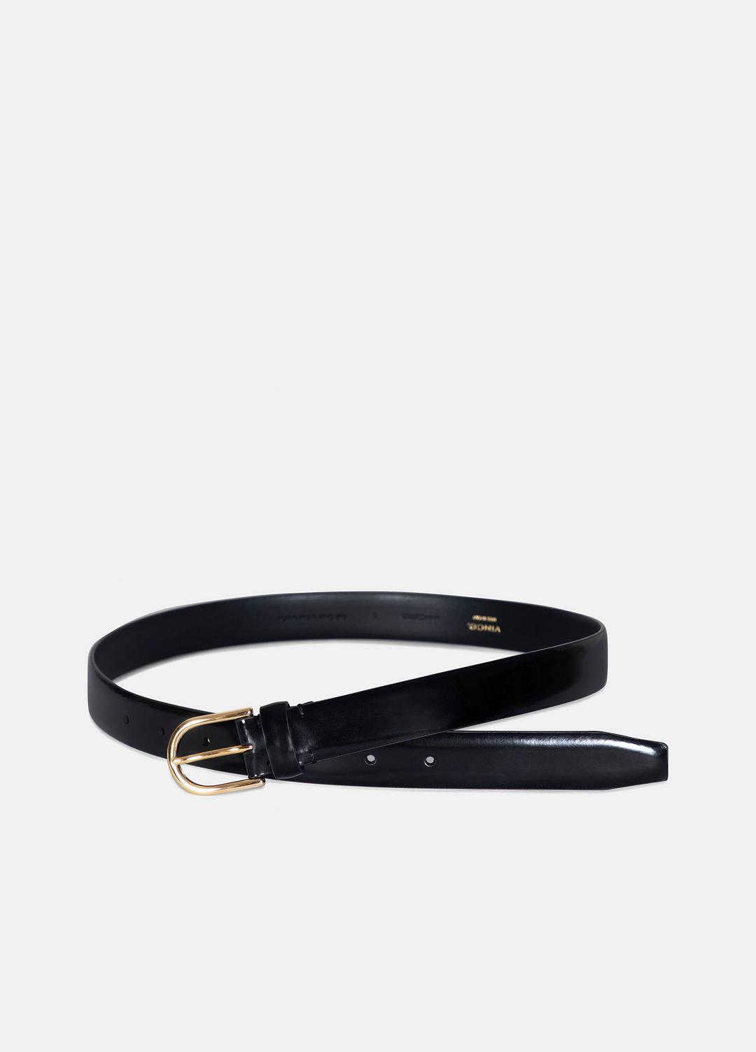 Women’s 25mm Spazzolato Leather Belt in Belts - BLACK/GOLD | VINCE Women