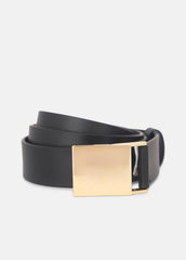 Women's 30mm Plaque Leather Belt in Belts - BLACK/POLISHED GOLD | VINCE Women