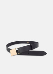 Women's 30mm Plaque Leather Belt in Belts - BLACK/POLISHED GOLD | VINCE Women