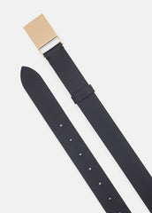 Women's 30mm Plaque Leather Belt in Belts - BLACK/POLISHED GOLD | VINCE Women
