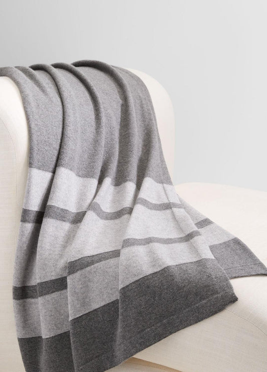 Cashmere Jersey Stripe Throw in Pillows & Blankets - MEDIUM HEATHER GREY | VINCE Women