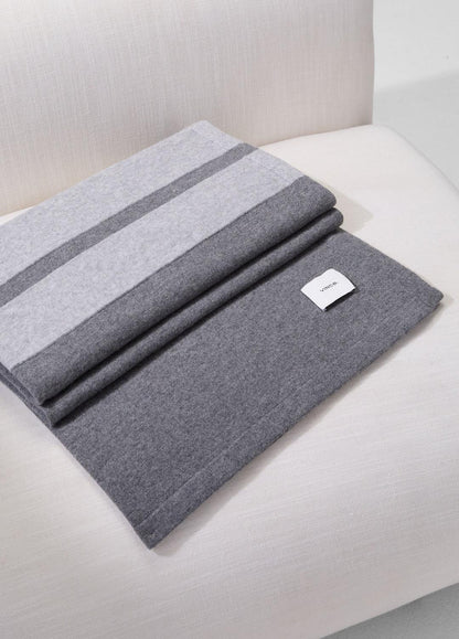 Cashmere Jersey Stripe Throw in Pillows & Blankets - MEDIUM HEATHER GREY | VINCE Women