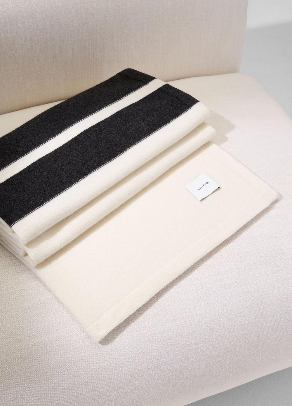 Cashmere Jersey Stripe Throw in Pillows & Blankets - BLANC | VINCE Women