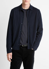 Featherweight Merino Wool-Cashmere Sweater Shirt in Long Sleeve - COASTAL BLUE | VINCE Men