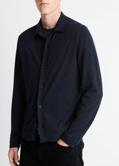 Featherweight Merino Wool-Cashmere Sweater Shirt in Long Sleeve - COASTAL BLUE | VINCE Men