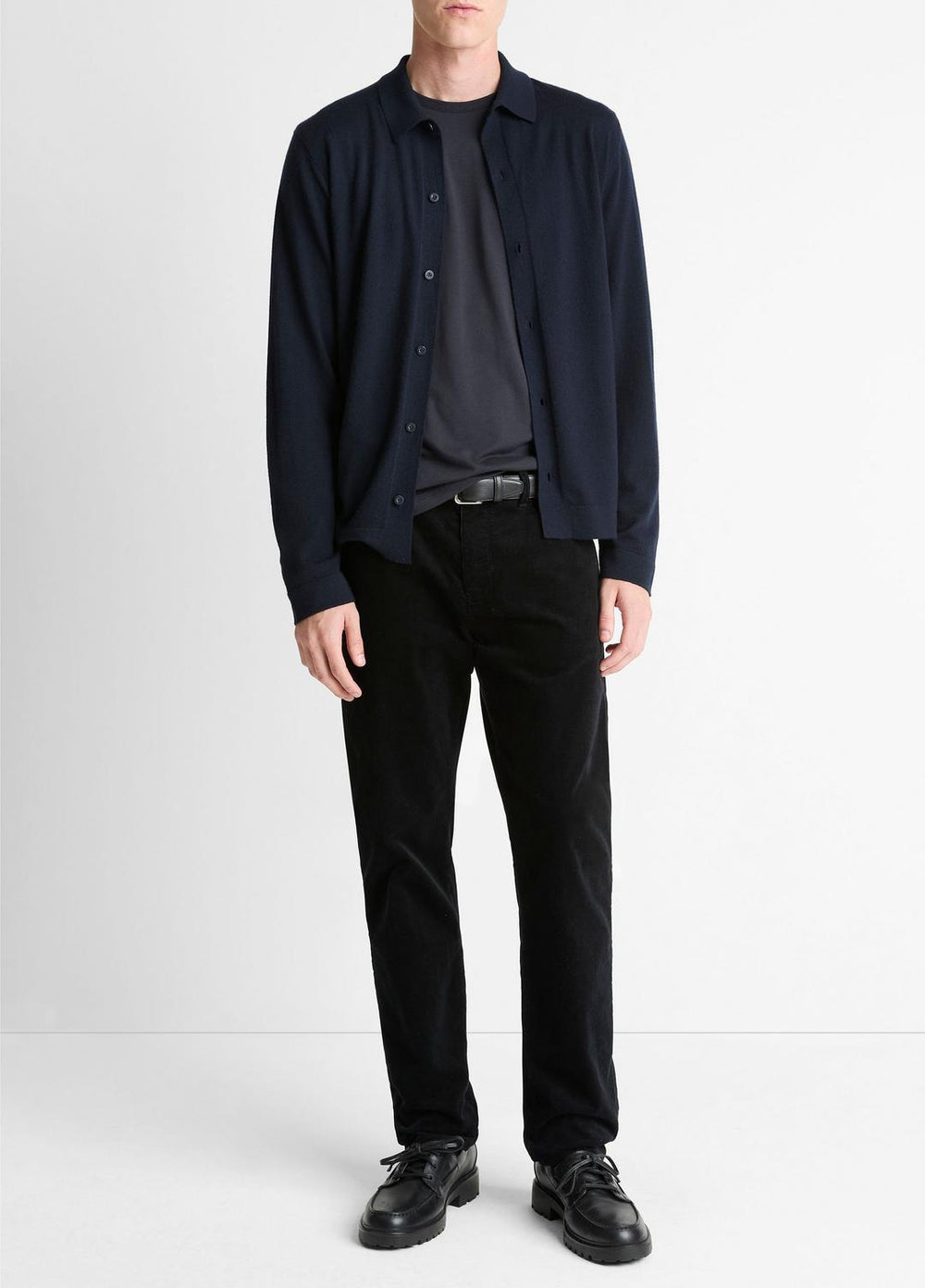 Featherweight Merino Wool-Cashmere Sweater Shirt in Long Sleeve - COASTAL BLUE | VINCE Men