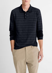 Jacquard-Stripe Cotton Long-Sleeve Polo Shirt in Long Sleeve - COASTAL BLUE | VINCE Men