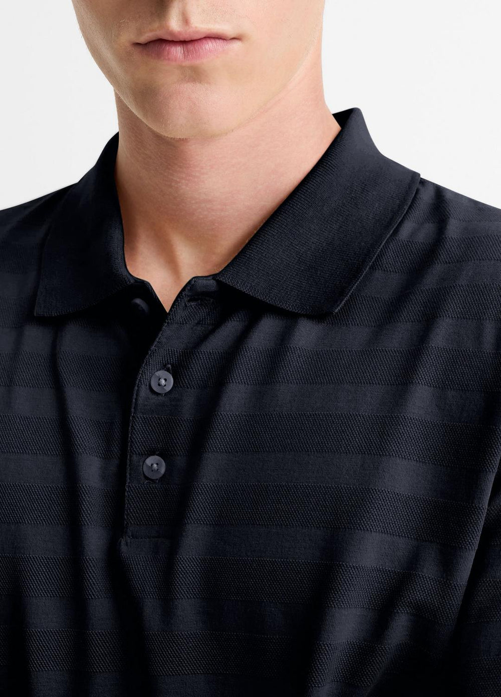 Jacquard-Stripe Cotton Long-Sleeve Polo Shirt in Long Sleeve - COASTAL BLUE | VINCE Men