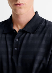 Jacquard-Stripe Cotton Long-Sleeve Polo Shirt in Long Sleeve - COASTAL BLUE | VINCE Men